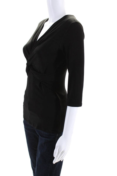 Eva Varro Womens 3/4 Sleeved Crossed Front Slim Fit V Neck Blouse Black Size XS