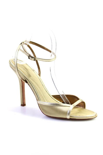 BCBGMAXAZRIA Womens Leather Metallic Open Toe Ankle Strap Heels Gold Size 10US