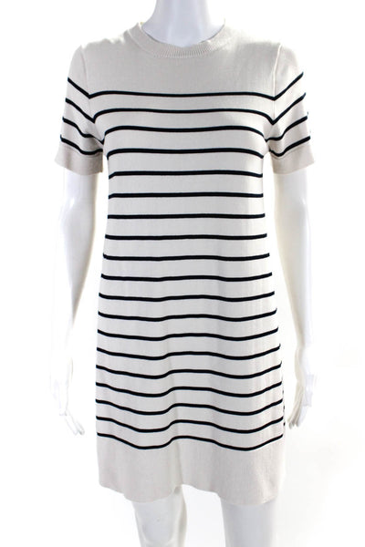 Zara Womens Off White Striped Crew Neck Short Sleeve A-Line Dress Size XS S lot2