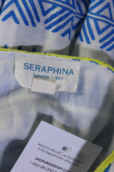 Seraphina Womens Blue White Printed Linen V-Neck 3/4 Sleeve A-Line Dress Size S