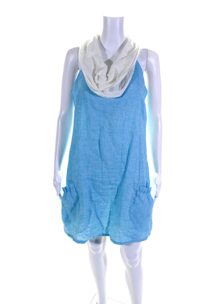 Sartoria Saracena Womens Light Blue Drape Neck Sleeveless Shirt Dress Size S