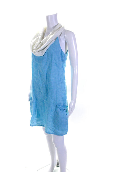 Sartoria Saracena Womens Light Blue Drape Neck Sleeveless Shirt Dress Size S