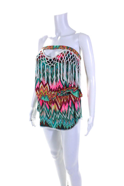 Vanita Rosa Womens Multicolor Fringe Detail Peep Chest Drop Waist Dress Size S