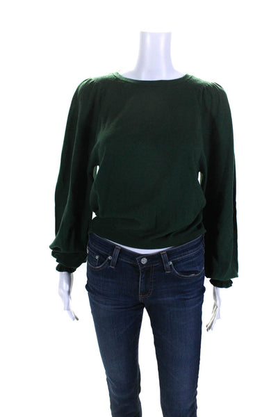 Joie Womens Green Cotton Crew Neck Puff Long Sleeve Pullover Sweater Top Size S