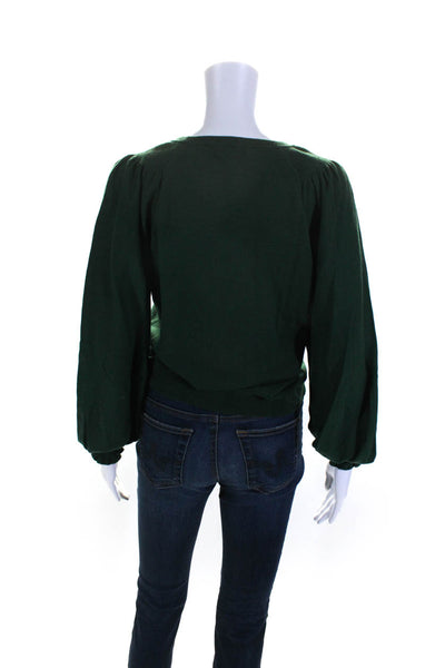 Joie Womens Green Cotton Crew Neck Puff Long Sleeve Pullover Sweater Top Size S