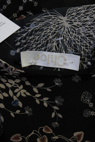 Chloe Womens Black Floral Print Crew Neck Long Sleeve Blouse Top Size 36