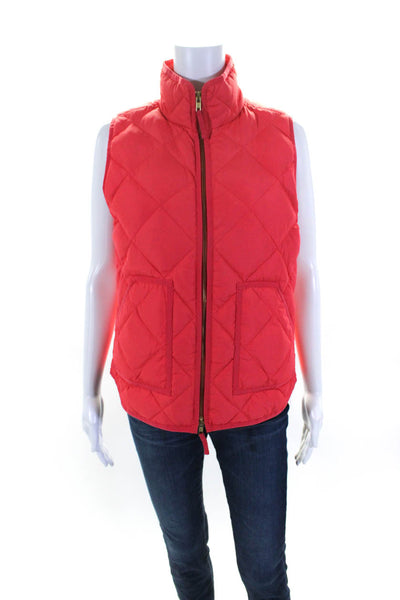 J Crew Womens Front Zip Mock Neck Down Quilted Vest Jacket Pink Size Small