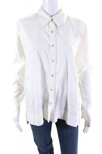 Eileen Fisher Womens Linen Blend Collared Button Up Blouse Top White Size S