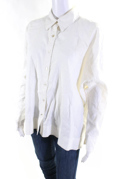 Eileen Fisher Womens Linen Blend Collared Button Up Blouse Top White Size S