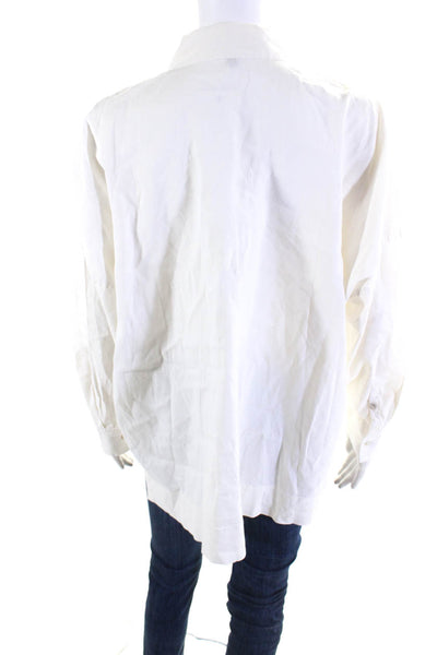 Eileen Fisher Womens Linen Blend Collared Button Up Blouse Top White Size S