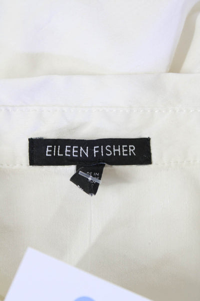 Eileen Fisher Womens Linen Blend Collared Button Up Blouse Top White Size S