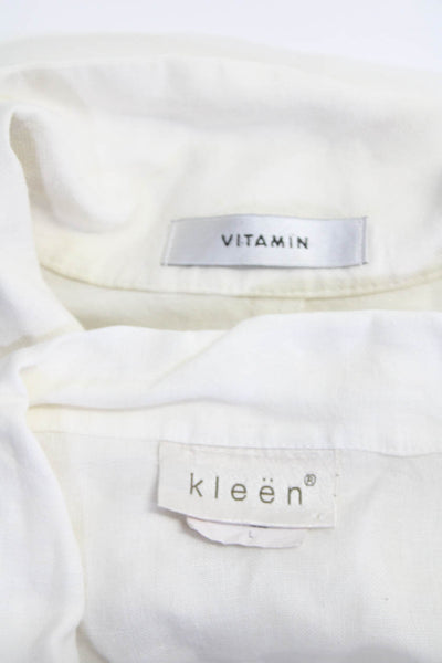 Vitamin Kleen Womens Long Sleeve Button Up Blouse Top White Size L Lot 2