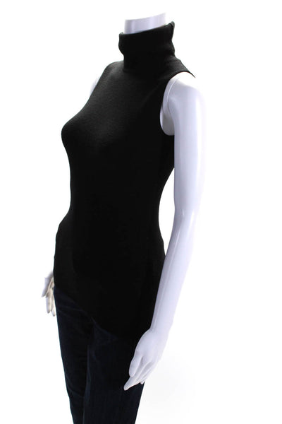 Minnie Rose Womens Turtleneck Slim Fit Knit Sleeveless Tank Top Black Size XS