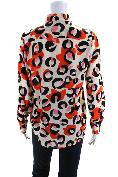 The Shirt Womens Button Front Collared Leopard Print Shirt White Orange Small