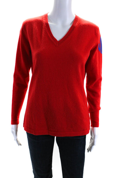 Double R Brand Womens Long Sleeve V Neck Cashmere Sweater Red Size Small