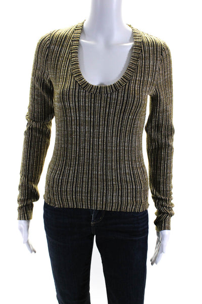 Rag & Bone Womens Scoop Neck Ribbed Knit Sweatshirt Brown Black Size XS