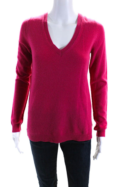 Theory Womens Long Sleeve V Neck Cashmere Knit Sweater Fuschia Size Small