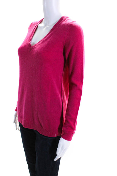 Theory Womens Long Sleeve V Neck Cashmere Knit Sweater Fuschia Size Small