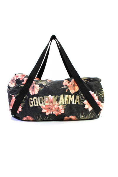 Spiritual Gangster Womens Cotton Canvas Floral Duffel Bag Handbag Gray Pink