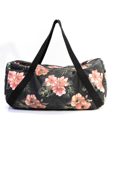 Spiritual Gangster Womens Cotton Canvas Floral Duffel Bag Handbag Gray Pink