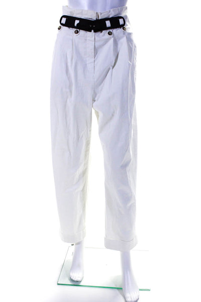Peserico Womens Zipper Fly High Rise Pleated Straight Leg Pants White Size IT 44