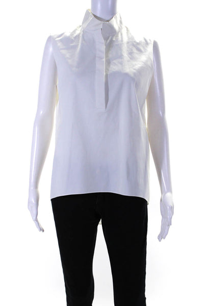 Elie Tahari Womens Sleeveless Half Button High Low Top White Cotton Size Medium