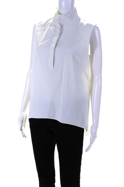 Elie Tahari Womens Sleeveless Half Button High Low Top White Cotton Size Medium