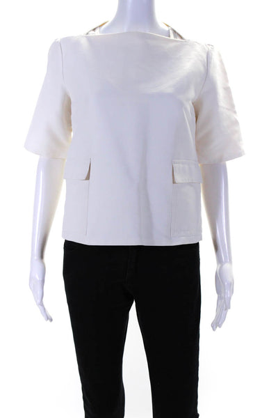 Gucci Womens Short Sleeve Square Neck Pocket Front Shirt White Cotton Size IT 42