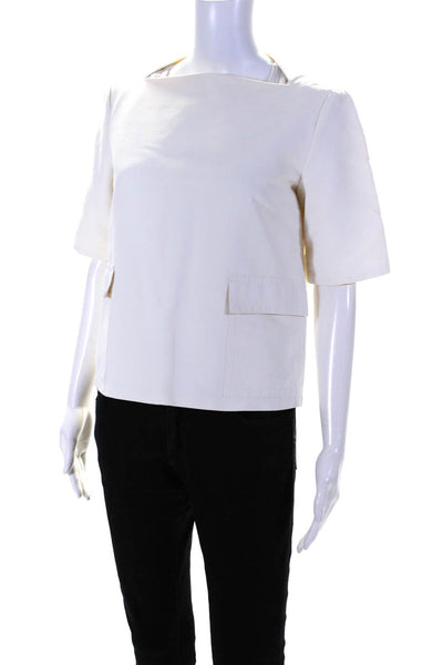 Gucci Womens Short Sleeve Square Neck Pocket Front Shirt White Cotton Size IT 42