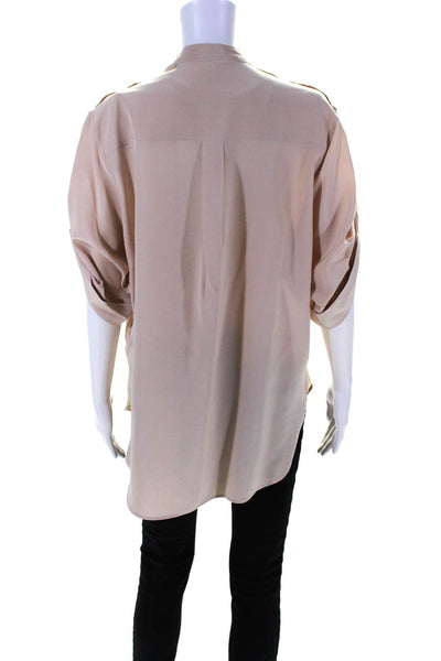 Belstaff Womens Button Front Half Sleeve Crew Neck Silk Shirt Brown Size IT 40