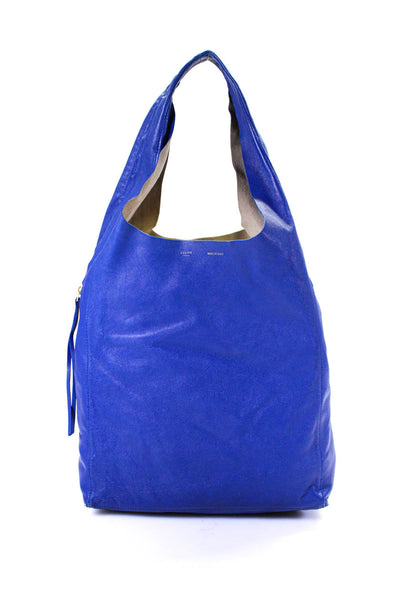 Celine Womens Single Strap Open Top Zip Top Hobo Handbag Royal Blue Leather