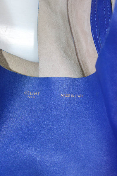 Celine Womens Single Strap Open Top Zip Top Hobo Handbag Royal Blue Leather
