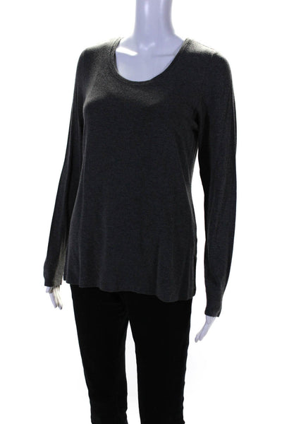 Eileen Fisher Womens Long Sleeve Crew Neck Tee Shirt Sweater Gray Size Medium