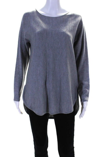 Eileen Fisher Womens Round Hem Crew Neck Tunic Sweater Gray Wool Size Small