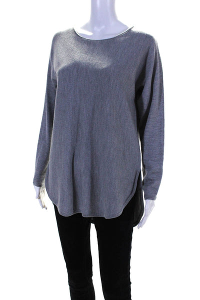 Eileen Fisher Womens Round Hem Crew Neck Tunic Sweater Gray Wool Size Small