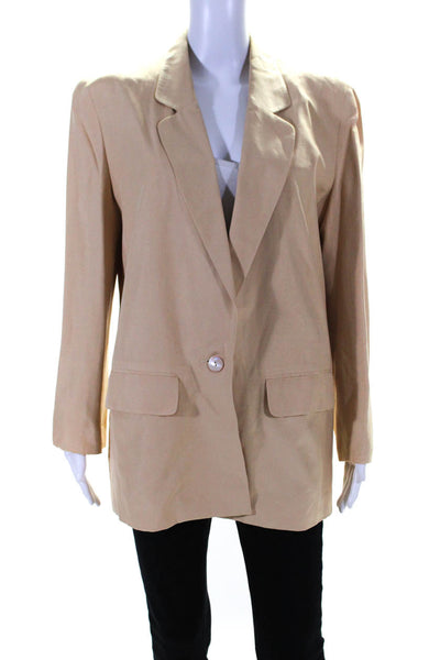 Real Clothes Womens Vintage Oversize One Button Blazer Jacket Beige Silk Small