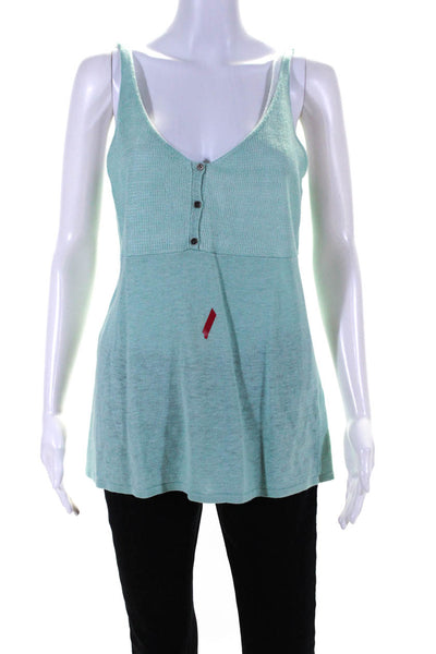 Eileen Fisher Womens Mixed Knit Scoop Neck Henley Tank Top Light Blue Medium