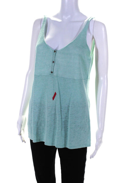 Eileen Fisher Womens Mixed Knit Scoop Neck Henley Tank Top Light Blue Medium