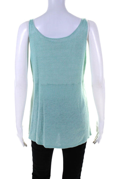 Eileen Fisher Womens Mixed Knit Scoop Neck Henley Tank Top Light Blue Medium