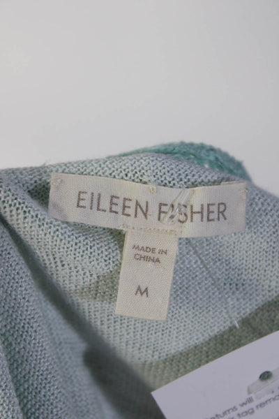 Eileen Fisher Womens Mixed Knit Scoop Neck Henley Tank Top Light Blue Medium