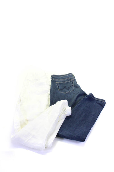 Athleta Adriano Goldschmied Womens Linen Pants Jeans White Blue Size 4 28 Lot 2