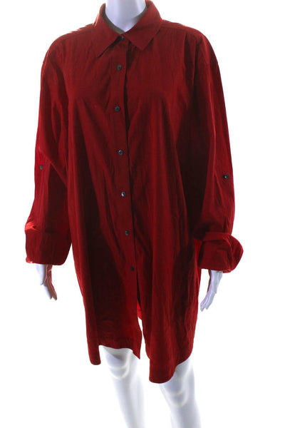 Lafayette 148 New York Women's Flare Button Down Shirt Dress Red Size 18