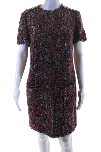 L.K.Bennett Womens Red Textured Fringe Crew Neck Short Sleeve Shift Dress Size 8