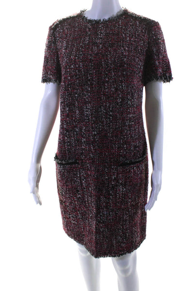 L.K.Bennett Womens Red Textured Fringe Crew Neck Short Sleeve Shift Dress Size 8