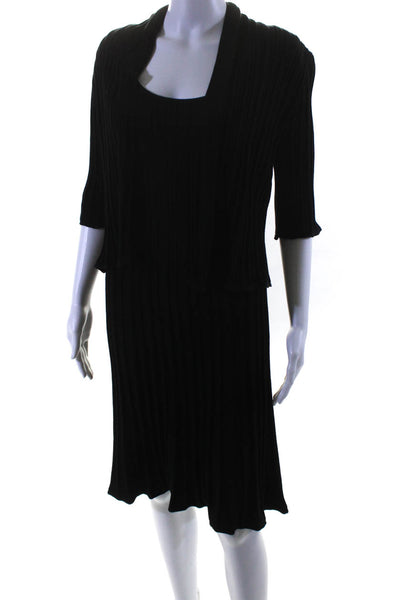 Damask Womens Black Ribbed Scoop Neck Sleeveless Tank Dress Cardigan Set Size S