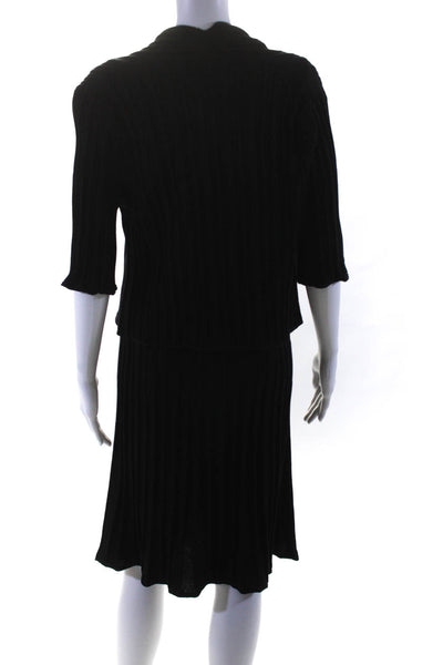 Damask Womens Black Ribbed Scoop Neck Sleeveless Tank Dress Cardigan Set Size S