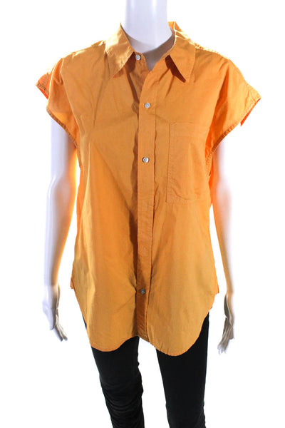 AMO Womens Cotton Sleeveless Button Down Collared Blouse Orange Size S