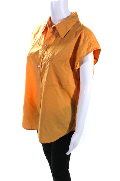 AMO Womens Cotton Sleeveless Button Down Collared Blouse Orange Size S