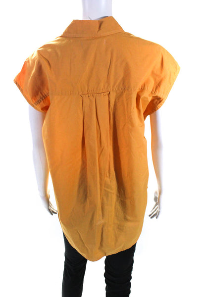 AMO Womens Cotton Sleeveless Button Down Collared Blouse Orange Size S