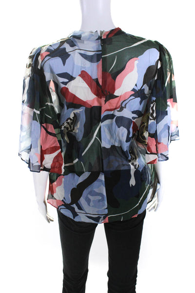 Rebecca Taylor Womens Silk Abstract Print Bell Sleeve Blouse Multicolor Size 6